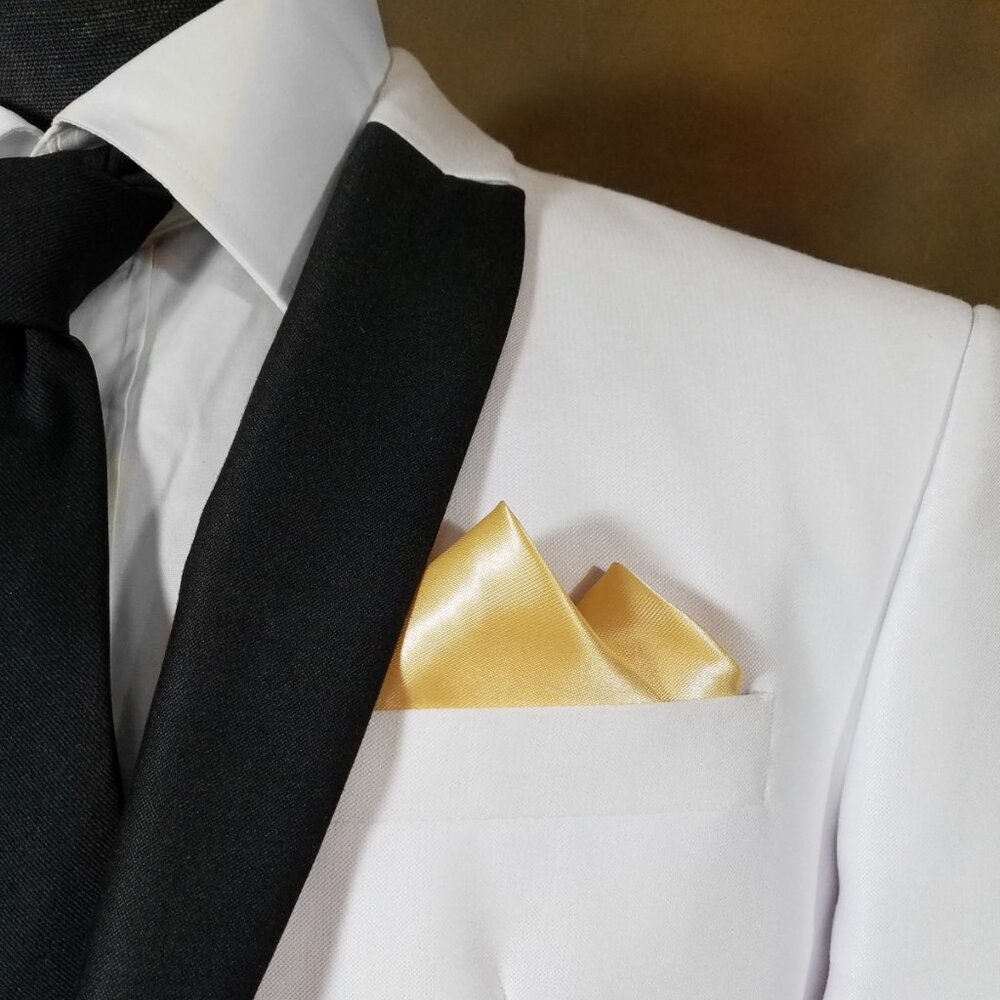 New - Men's 2 PT. Light Gold Satin Pre-Folded Pocket Square Insert